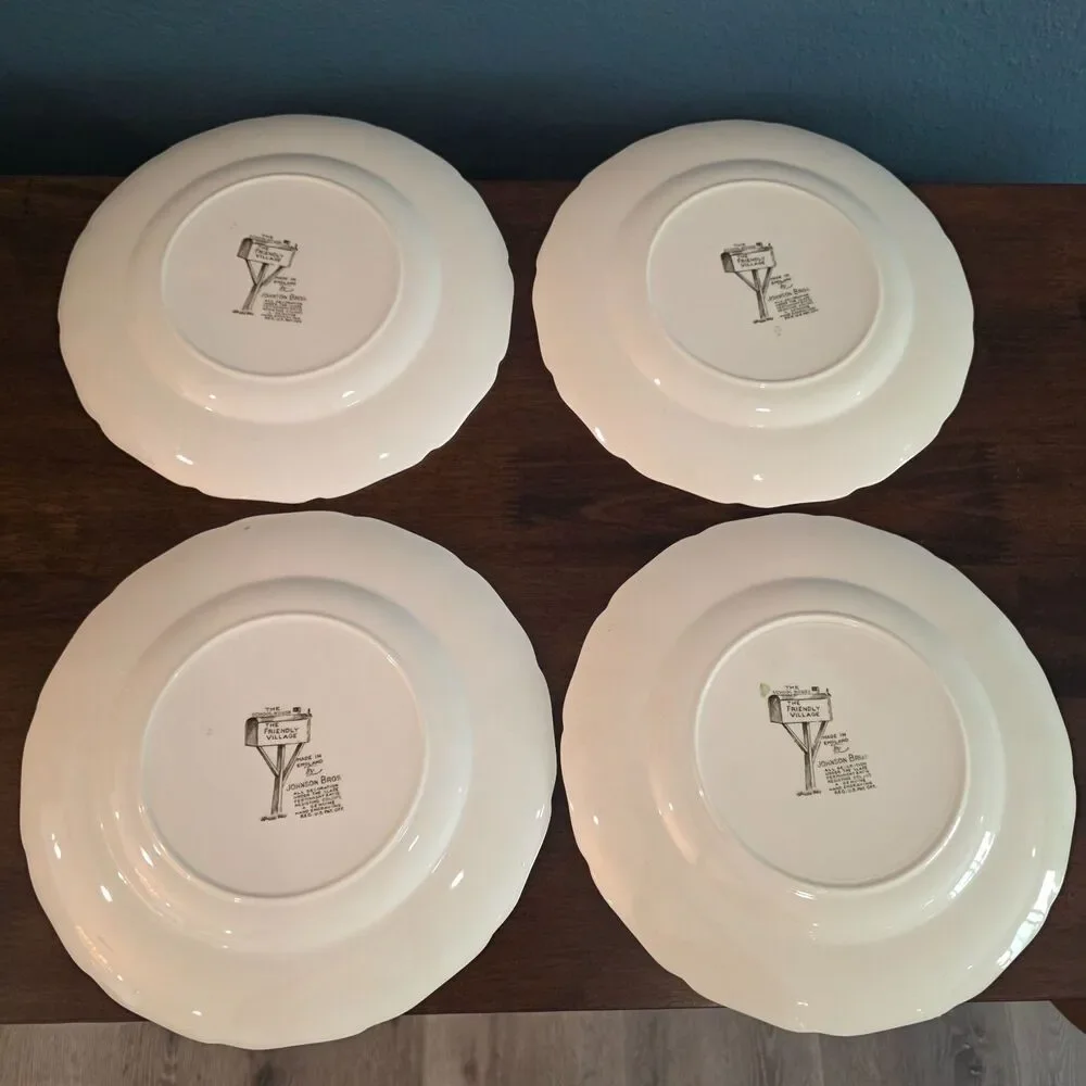 Set Of 4 Johnson Bros The Friendly Village Dinners Plates 9 3/4” England
